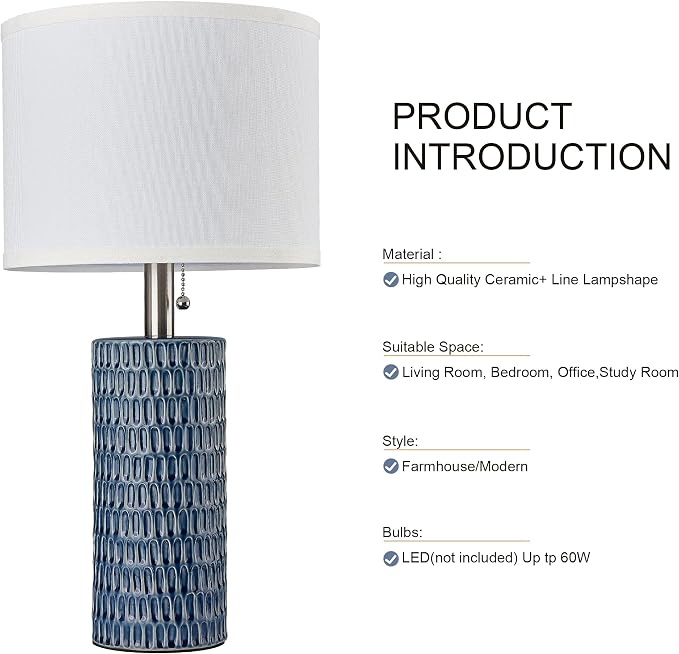 Reaketon 20” Modern Ceramic Table Lamps for Bedroom, Set of 2, Grey | Bedside lamps for nightstands, Small Table Lamps for Living room, Home Office, End Table and Hallways