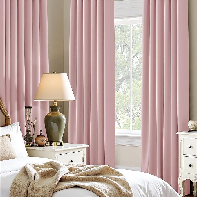 PONY DANCE Blush Pink Blackout Curtains 72 inch Length, Room Darkening Rod Pocket Lighting Blocking Window Drapes for Bedroom/Living Room(2 Panels Set, Peach Blush, 42 inches Wide)