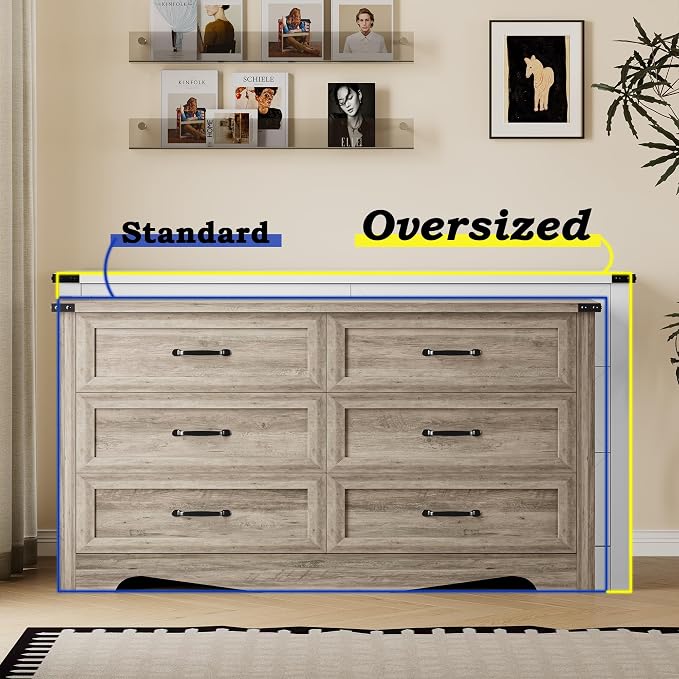 BORNOON 6-Drawer Dresser for Bedroom, Modern Wooden Chest of Drawers with Metal Handles, Anti-Tipping Design, Sturdy and Stable Storage Organizer for Living Room, Entryway, Home Office