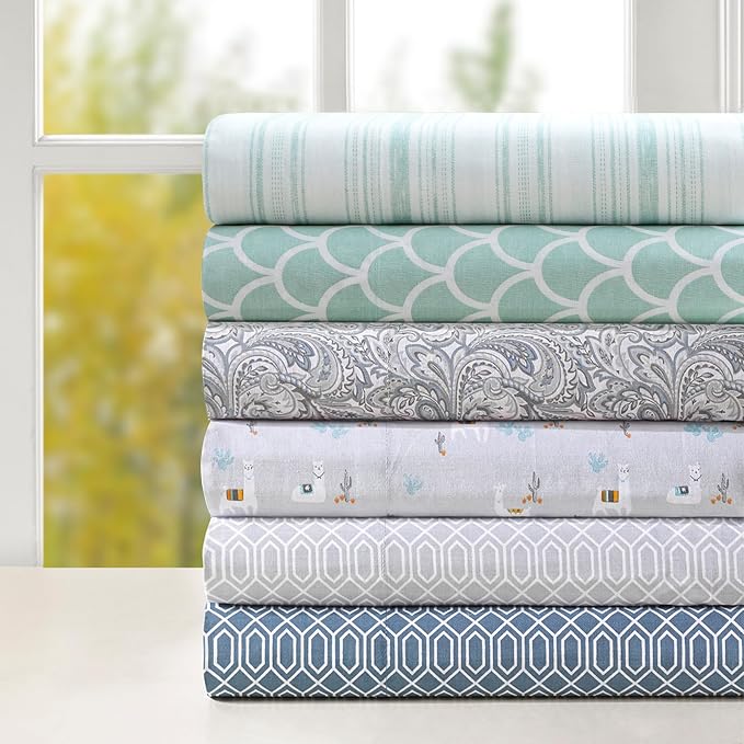 Comfort Spaces 100% Cotton Percale Sheets Queen Sheet Set 4 Pcs, Scales | Crisp, Cool & Breathable Bed Sheets, 14" Deep Pocket Fits Up to 16" Mattress, Lightweight, All Season Cozy, with Pillow Case