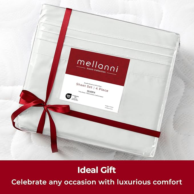 Mellanni Iconic 5-Piece, Ultra Soft Sheet Set (Split King, Ivory) | 10M+ Sleepers. Lab-tested: Sleeps Cool, Stays Bright, Strong, Smooth. Good Housekeeping Best Bedding, 7 yrs running.