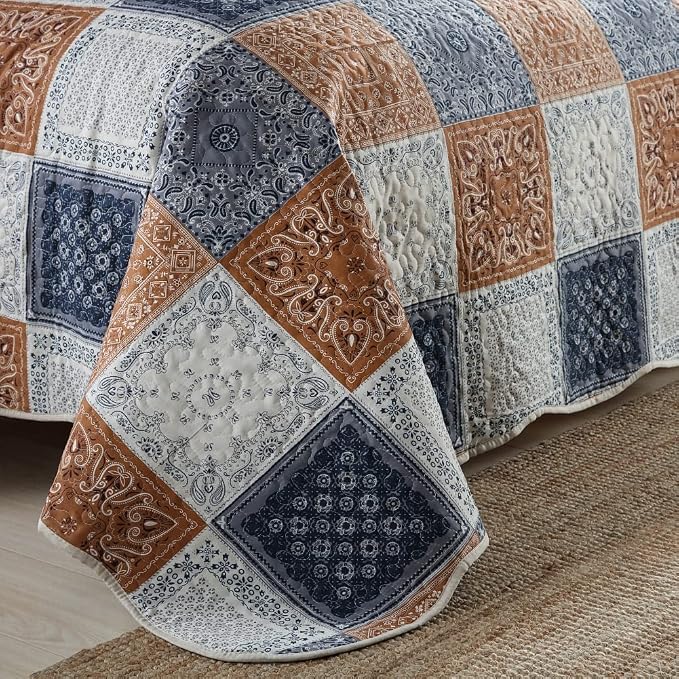 Quilt Bedspread Sets-Color Block Pattern Reversible Coverlet Set,King Size