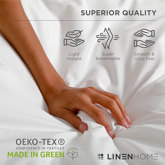 Linen Home 100% Cotton Percale Sheets King Size - Crisp Cool Breathable, 16 Inch Deep Pocket, Soft Durable 4-Piece King Bed Sheet Set 1 Flat, 1 Fitted, 2 Pillowcases, Iris Lilac