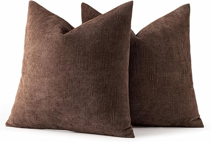 MIULEE 24x24 Inch Euro Textured Chenille Throw Pillow Covers Red Brown | Pack of 2 Decorative Soft Throw Pillows,Solid Textured Cushion Covers,Modern Home Decor for Bed Couch Sofa Bedroom Livingroom