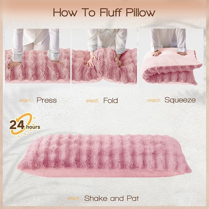 YZ HOME Faux Fur Fluffy Body Pillow for Adults, Soft Support | Firm Body Pillow, Adjustable Support for Side Sleeping, Pregnant Women, Washable cover,Gifts, 20x54 Inch (Pink)