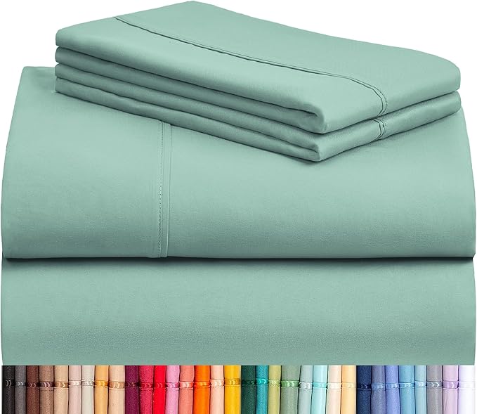 LuxClub 4 PC California King Sheet Set, Deep Pockets Wrinkle Free Cooling Bed Sheets Hotel Bedding for Women, Men, Includes 1 Fitted Sheet, 1 Flat Sheet and 2 Pillowcases-Light Teal | LuxClub Silky Fitted Sheet & Pillowcase Sets, Breathable Hotel Luxur...