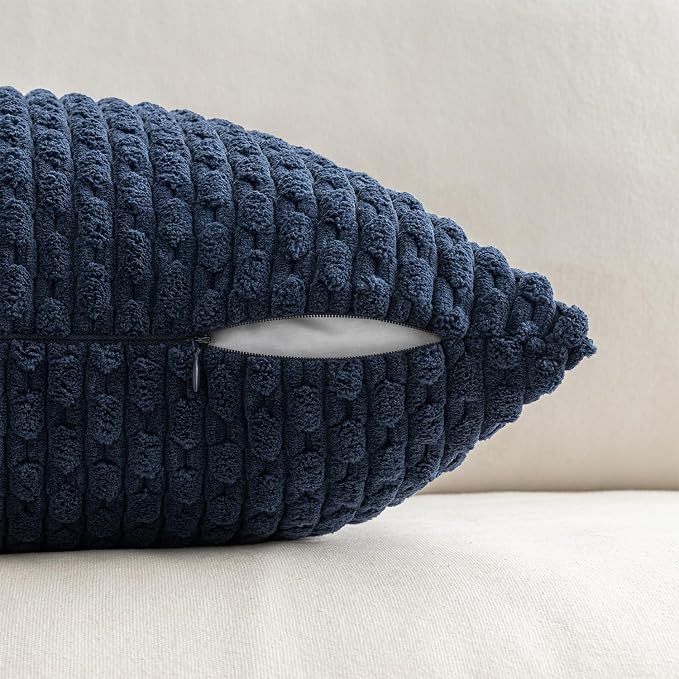 MIULEE Decorative Throw Pillow Covers 18x18 Navy Blue Textured Corduroy | Pack of 2 Striped Pillow Covers Modern Farmhouse Coastal Home Decor for Couch Bed Sofa Living Room