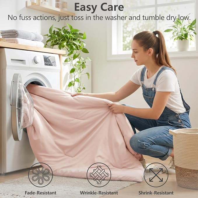 Twin XL Comforter Blush Pink, 5 Pieces Bed in a Bag | College Dorm Essentials, OEKO-TEX Certified, 240GSM Down Alternative Comforter, Flat & Fitted Sheets, Pillowcase & Sham