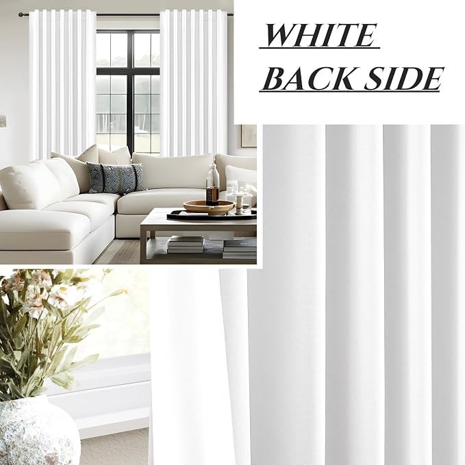BrightWhite Lush Decor Curtains for 104-106 Inch Windows 2 Panel Sets, 105 Inches Curtains for Bedroom Black Out, Linen Drapes Back Tab Rod Pocket Custom Length (W50 xL105)