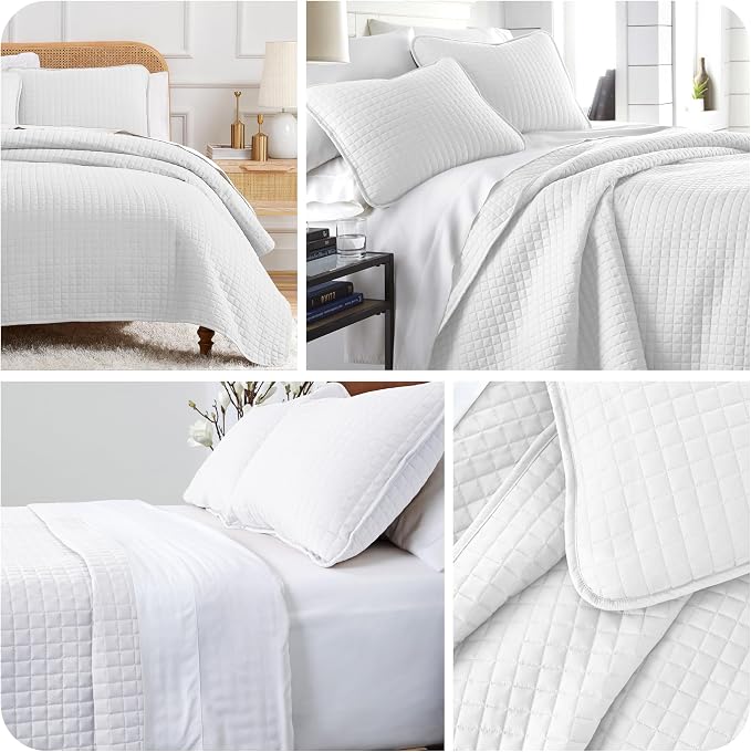 Southshore Fine Living, Inc. Oversized King Quilt Bedding Set with Shams, Lightweight White Coverlet Quilt King Size Bedspread, Luxury Bedding, Bed Spread for California Kings Mattress, White Quilts