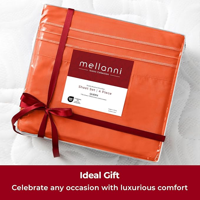 Mellanni Iconic 5-Piece, Ultra Soft Sheet Set (Split King, Poppy Orange) | 10M+ Sleepers. Lab-tested: Sleeps Cool, Stays Bright, Strong, Smooth. Good Housekeeping Best Bedding, 7 yrs running.