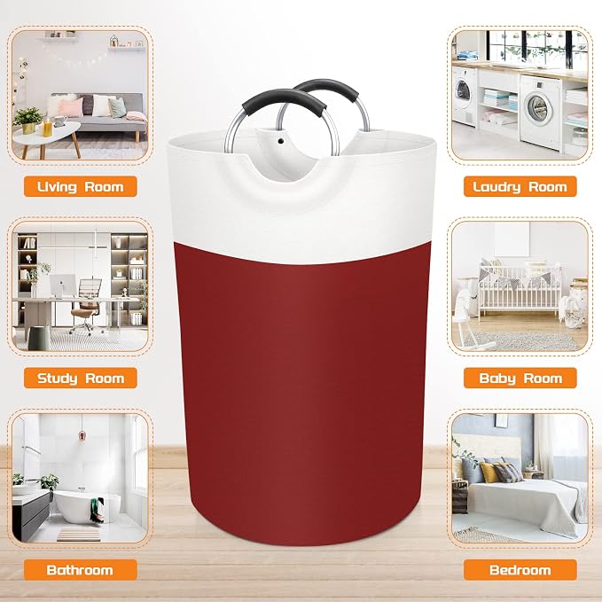BlissTotes Laundry Basket, Laundry Hamper, Collapsible Laundry Baskets, Dirty Clothes Hamper, Waterproof Laundry Basket with Foam Protected Aluminum Handles for College Dorm, Family 75L (Red) | Collapsible Dirty Clothes Hamper, Foldable Laundry Bag for...