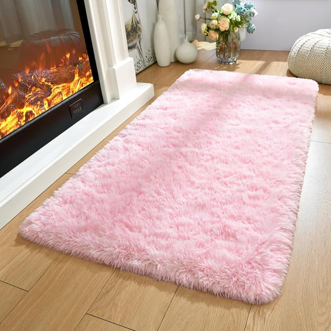 Soft Fluffy Rugs Pink Girls Bedroom Nursery Rug, 2x4 Small Shaggy Non-Slip Bedside Rug for Dorm Kids Room Carpet, Plush Furry Area Rugs Livingroom Accent Floor Indoor Holiday Decor