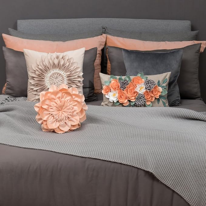 OiseauVoler Elegant 3D Flower Decorative Throw Pillow Covers 18x18 Inch Tan | Vintage Floral Pillow Cases Covers Easy Care Machine Washable For Home Sofa Bed Living Room Farmhouse Taupe Earth Tone Colors