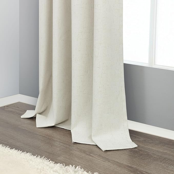 Extra Wide 100 Inch Width Linen Blackout Curtain 84 Inches Long 1 Panel Thick Linen Textured 100% Black Out Living Room Patio Sliding Door Drape Cream Ivory W100 x L84 Length One Panel Back Tab Pocket