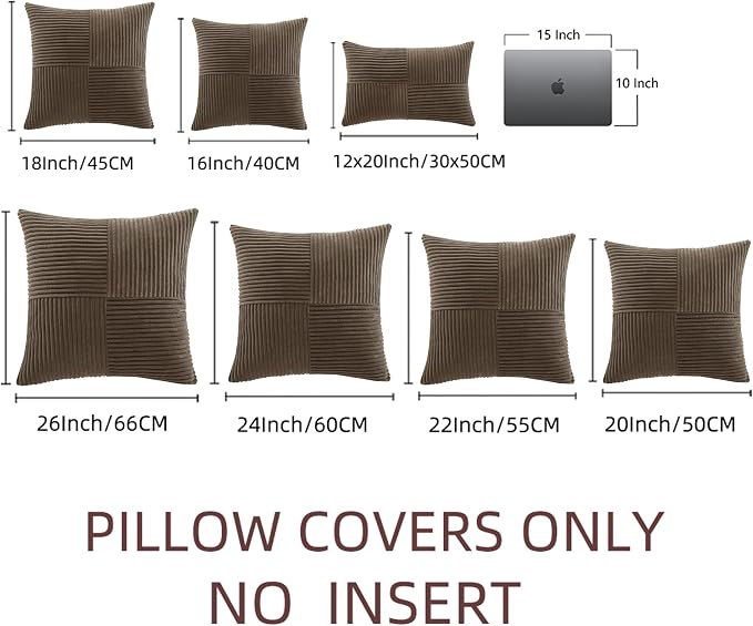 Fancy Homi 2 Packs Dark Brown Decorative Throw Pillow Covers 12x12 Inch with for Living Room Couch Bed, Rustic Farmhouse Boho Home Decor, Soft Corss Patchwork Corduroy Square Cushion Case 30x30 cm