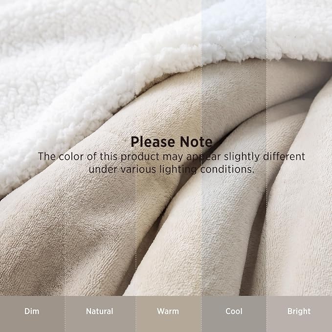 Bedsure GentleSoft Sherpa Fleece Blanket Queen Size for Bed, Non-Heated, Thick and Warm Throw for Women and Men, Soft Fuzzy Plush Queen Blanket for Winter, Beige, 90x90 Inches