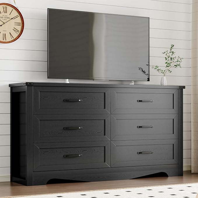 BORNOON 6-Drawer Dresser for Bedroom, Modern Wooden Chest of Drawers with Metal Handles, Anti-Tipping Design, Sturdy and Stable Storage Organizer for Living Room, Entryway, Home Office