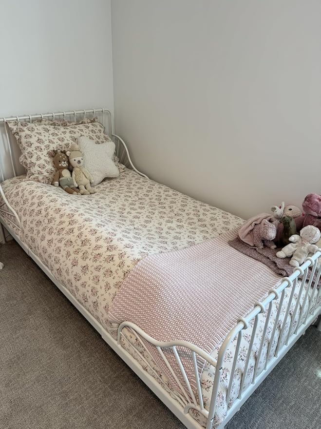 Girls Toddler Kids Duvet Cover Pink Floral Chic Duvet Covers with Ruffles Muslin Cotton Soft Comforter Cover, 47"x59", Soft Lightweight, Machine Wash, No Pillowcases/Comforter