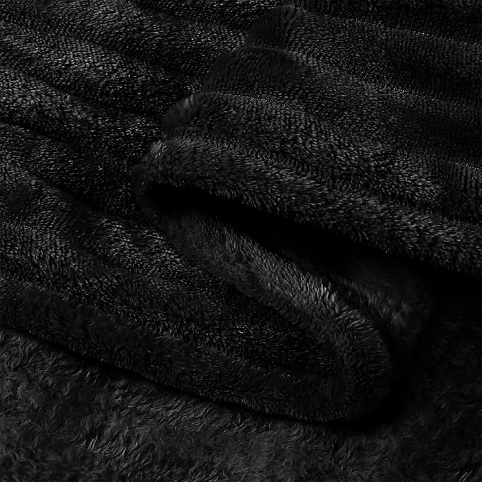 BEDELITE Ribbed Jacquard Black Fleece Throw Blanket for Couch, 50x70 Inch | Soft Warm Decorative Fluffy Blanket, Cozy Plush Lightweight Fuzzy Throw Blanket for Bed Sofa Home Room Decor, Gift for Women