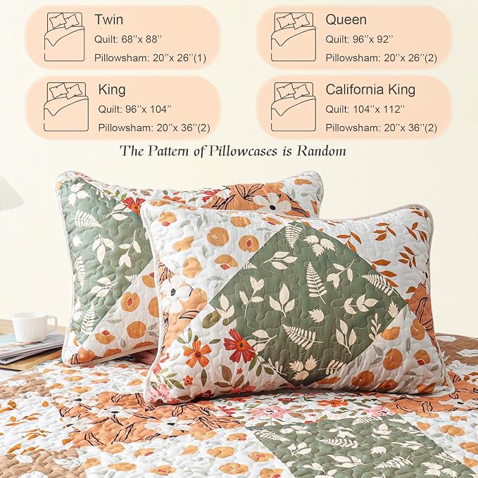 Whale Flotilla Patchwork Quilts Queen Size, Extra Soft Floral Bedspreads | Orange Reversible Lightweight Full Queen Quilt Bedding Set for Bed, Printed Coverlets with 2 Pillow Shams for All Seasons