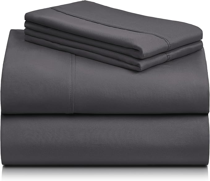 LuxClub 4 PC California King Sheet Set, Deep Pockets Wrinkle Free Cooling Bed Sheets Hotel Bedding for Women, Men, Includes 1 Fitted Sheet, 1 Flat Sheet and 2 Pillowcases-Dark Grey | LuxClub Silky Fitted Sheet & Pillowcase Sets, Breathable Hotel Luxury...