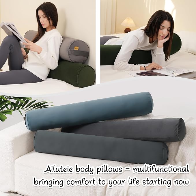 Body Pillow for Adults,Long Round Pillow,Big Cylindrical Pillow,Large Full Bolster Pillows for Side Sleepers (Jade Green, 47.24"*7.87")