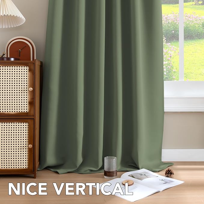 H.VERSAILTEX Blackout Curtains Thermal Insulated Window Treatment Panels Room Darkening Blackout Drapes for Living Room Back Tab/Rod Pocket Bedroom Draperies (2 Panels, Bronze Green, 42 x 84 Inch)