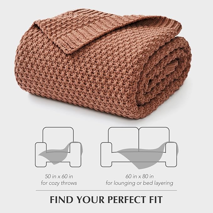 EVERGRACEHOME Chunky Chenille Knit Throw Blanket, 50 x 60, Terracotta Clay | Sculpted Moss Stitch, Chic Modern Farmhouse, All-Season Warmth, OEKO-TEX® Certified, Elegant Blanket for Couch, Bed, Sofa