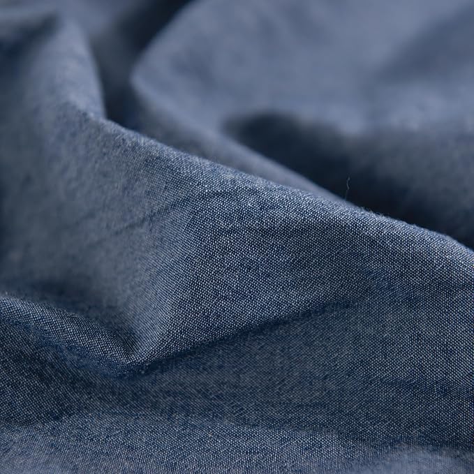 NEXHOME PRO Duvet Cover Twin 100% Washed Cotton, Heathered Blue Breathable, Durable, Textured, Linen Like, Home Bedding Set 68"x90"
