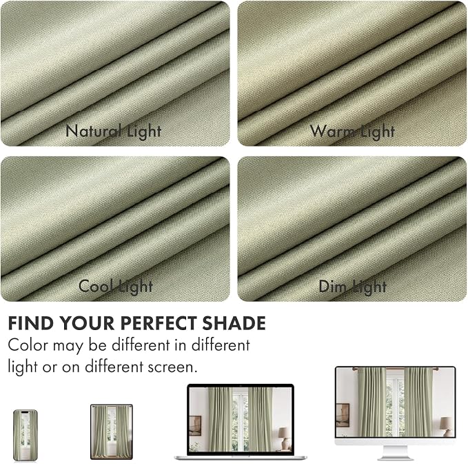 MIULEE 100% Blackout Linen Curtains for Bedroom 40W x 108L Sage Green | 2 Panels, 108 inches Long, Thermal Insulated, Room Darkening, Black Out Drapes for Living Room, Back Tab Rod Pocket