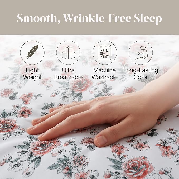 Modern Threads Printed 4-Piece Extra Soft Bedding Sheets & Pillowcase Set, Deep Pocket up to 16 inch Mattress Rose Bloom Cal King
