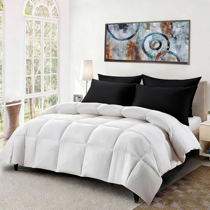 Flat Ultra Thin Bed Pillows Standard Size Pillow Set of 2 Extra Soft Down Alternative for Stomach Back Sleeper Black 20x26inches