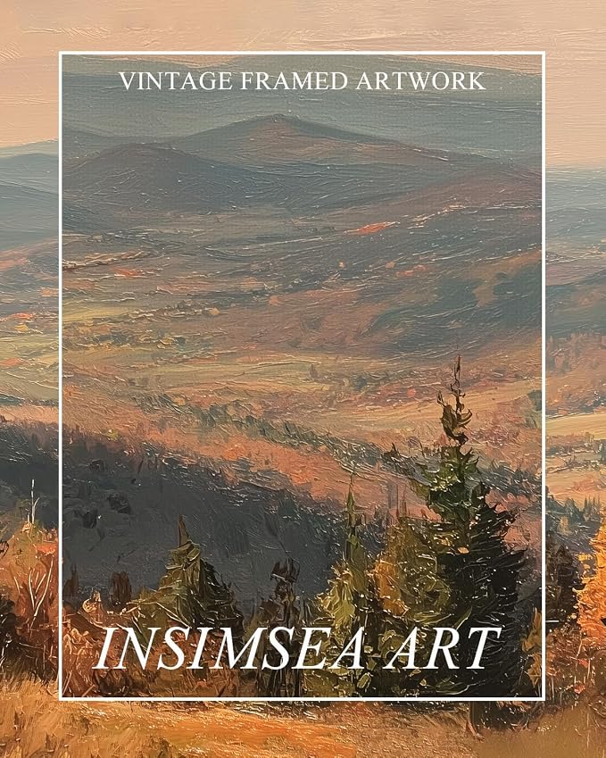 InSimSea Extra Large Framed Fall Wall Art, Autumn Mountains Forest, 20x40in | Living Room Country Farmhouse Decor, Landscape Canvas Prints, Retro Long Pictures for Bedroom Above of Bed