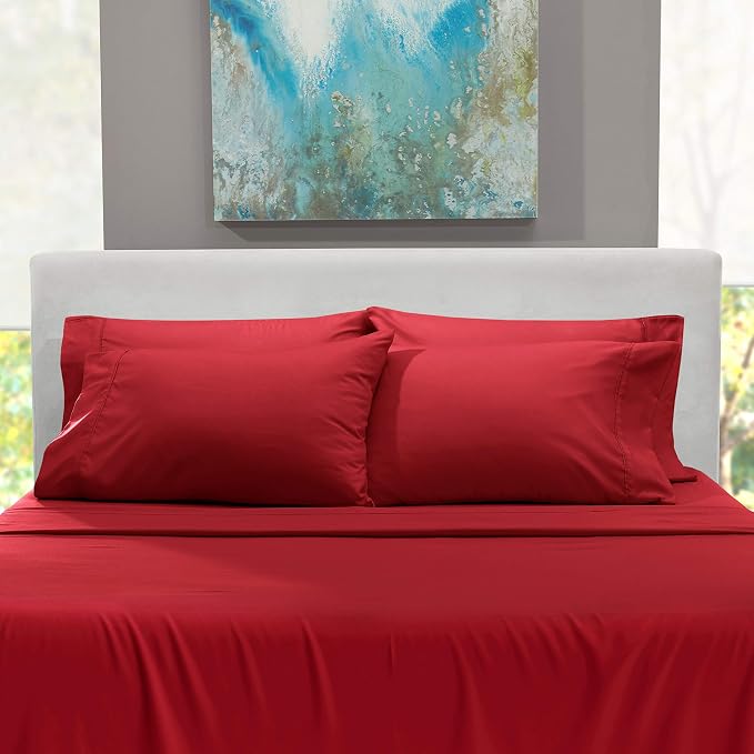 Hearth & Harbor Extra Deep Pocket Sheets - Fits Mattress 18-24 Inches Deep - Extra Deep Pocket Split King Size Sets - 7 Piece Split King Size - Burgundy