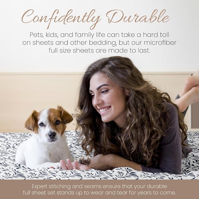 Linen Market Double-Brushed Patterned Microfiber Full Sheet Set 4 Piece – Oeko-TEX Certified Ultra Soft & Wrinkle-Free - 16" Deep Pocket Sheets - Easy Care Full Size - Burst of Vines Navy