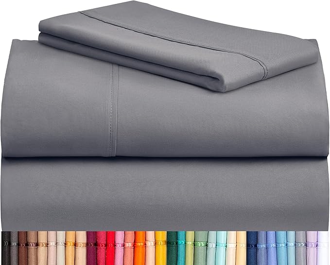 LuxClub Twin XL Sheets - Soft Kids Twin Bed Sheets for Boys and Girls, 3 PC Deep Pockets 18" Wrinkle Free Kids Fitted Sheets Machine Washable Hotel Bedding Silky Soft- Light Grey Twin XL | LuxClub Silky Fitted Sheet & Pillowcase Sets, Breathable Comfor...