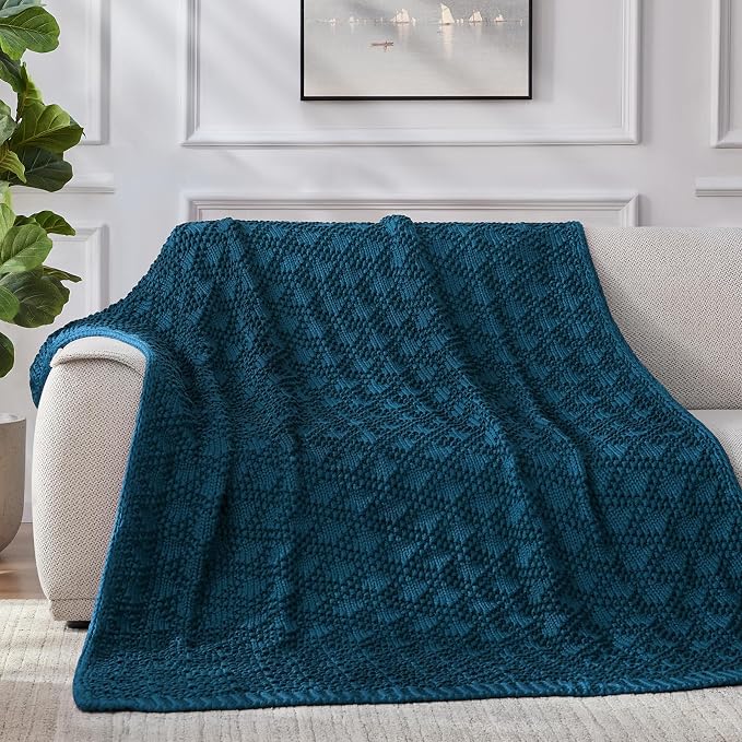Anysay Knitted Weighted Blanket for Adult, Chunky Knit Throw 36''*48'' 3lbs | Cooling Weighted Blanket for Sleep Breathable Machine Washable Fall Heavy Blanket for Room Decor(Peacock)