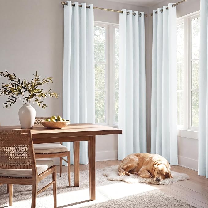 NICETOWN Farmhouse 100% Blackout Linen Curtains for Bedroom, Off White, W52, 2 Pieces, Noise Reducing Textured Linen Look 95 inch Length Curtains for Living Room