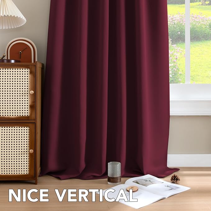 H.VERSAILTEX Christmas Blackout Curtains Thermal Insulated Window Treatment Panels Blackout Drapes for Living Room Back Tab/Rod Pocket Bedroom Draperies (2 Panels, Burgundy, 42 x 84 Inch)