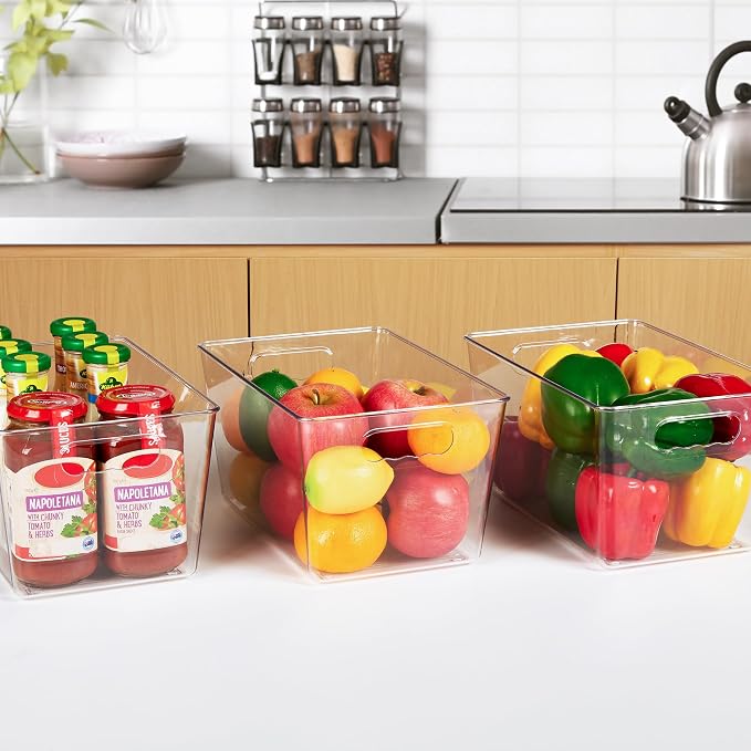 YIHONG Clear Pantry Storage Organizer Bins, 20 Pack Plastic Food Storage Bins with Handle for Kitchen,Refrigerator, Freezer,Cabinet Organization and Storage