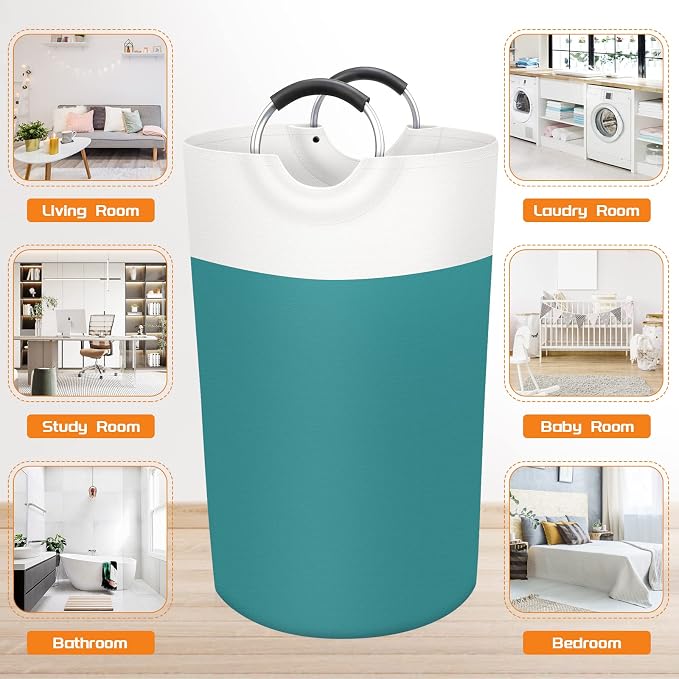 BlissTotes 90L Laundry Basket, Freestanding Collapsible Hamper, Green | Collapsible Dirty Clothes Hamper, Foldable Laundry Bag for Dorm, Waterproof Fabric, Padded Aluminum Handles