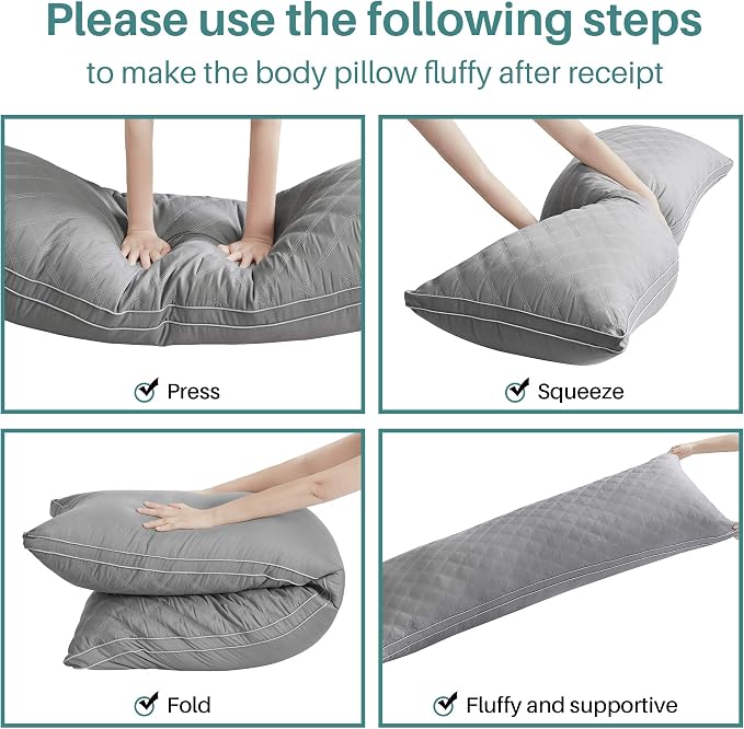 Oubonun Full Body Pillow for Side Sleeper, Adjustable Firm Long Bed Pillow | Extra Fill Plush Support - Large Quilted Loft Insert for Pregnancy Contour, Breathable Sweat-Absorbing Skin-Friendly Cushion