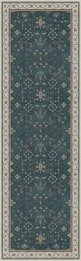 Dark Green Washable Kitchen Runner Rug, 2'6"x8' Wide & Long Non-Slip Rubber Backing Runner for Hallways, Stain Resistant Rugs for Entryway