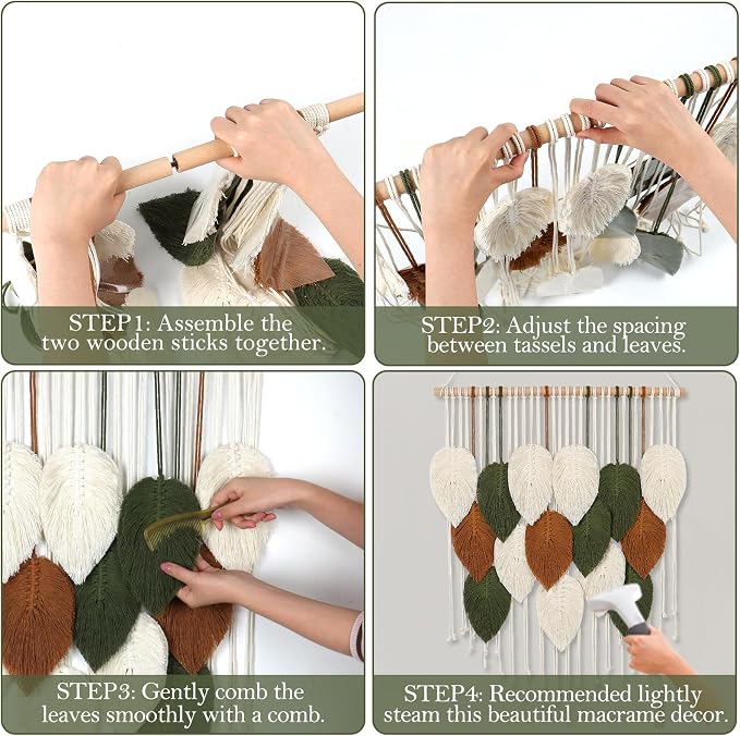 Macrame Wall Hanging Boho Woven Tapestry Chic Home Decor Modern Wall Art | KHOYIME Bohemian Handmade Leaf Feather Decorations for Apartment Dorm Living Room Bedroom Nursery Backdrop 23.6" W X 29.5" L