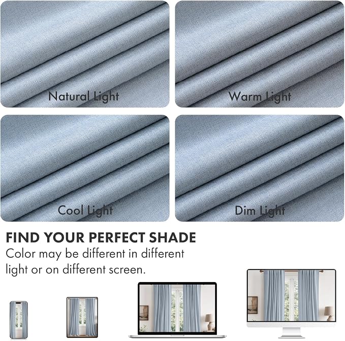 MIULEE 100% Blackout Linen Curtains for Bedroom 40W x 96L Light Blue | 2 Panels, 96 inches Long, Thermal Insulated, Room Darkening, Black Out Drapes for Living Room, Back Tab Rod Pocket