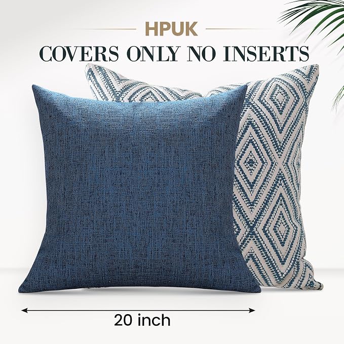 HPUK Throw Pillow Covers 20x20, Set of 4, Navy Blue Couch Pillow Covers | Polyester fabric, patterned and solid designs, hidden zippers, machine washable, for sofas and beds, inserts not included