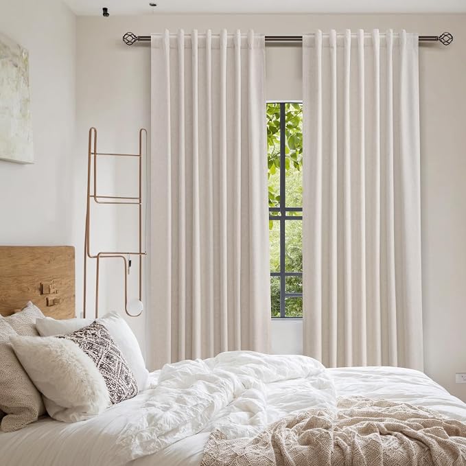 100% Blackout Curtains 102 Inch Length 2 Panels Set for Living Room Bedroom Back Tab Thermal Insulated Black Out Linen Drapes Room Darkening Window Curtains 102 Inches Long, Sand Beige