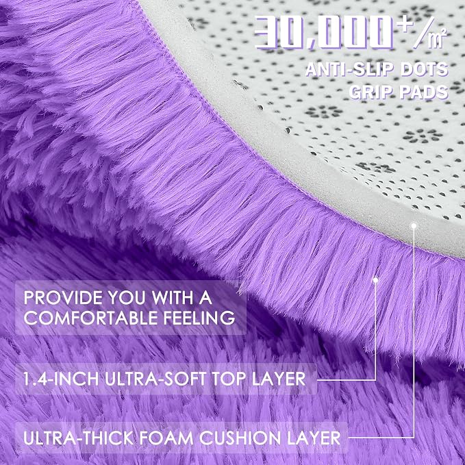 OLANLY 6x9 Machine Washable Large Area Rugs for Living Room, Bedroom, Soft Fluffy Shaggy Bedside Rug, Indoor Floor Carpet for Kids Girls and Boys, Dorms, Nursery, Home Decor Aesthetic, Purple