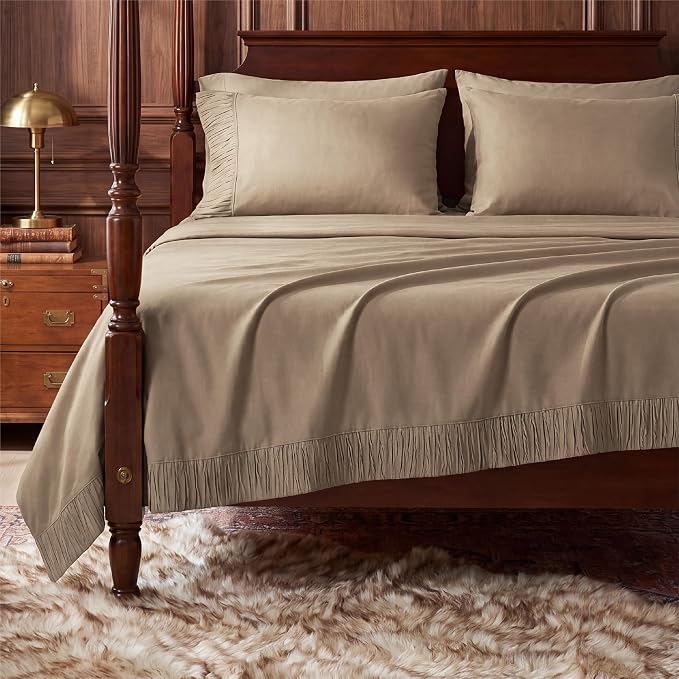 Bedsure Queen Sheet Set - 4 Pieces Soft, Breathable, Cooling Bed Sheets | Hotel Luxury Bedding, Oeko-Tex , Easy Care, Deep Pocket, Fade Resistant, Shrink Resistant, Sturdiness, Emboss Design